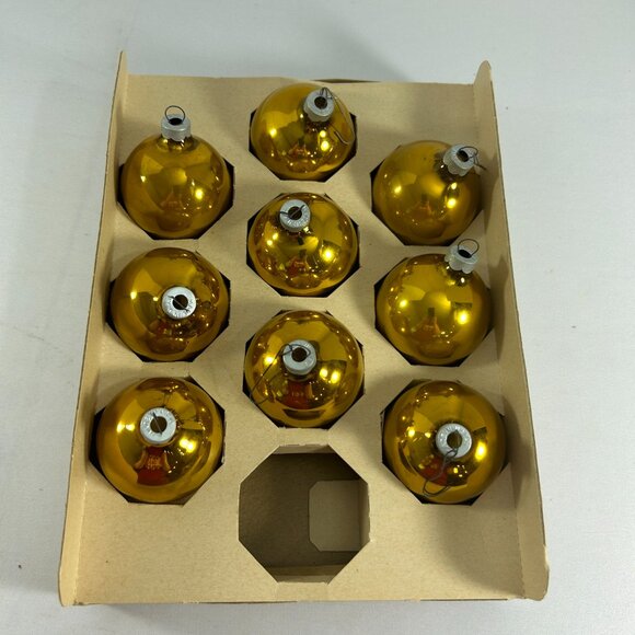 Vintage Noelle 9 Gold Glass Ball Christmas Ornaments USA Holiday W Box READ - Picture 7 of 7
